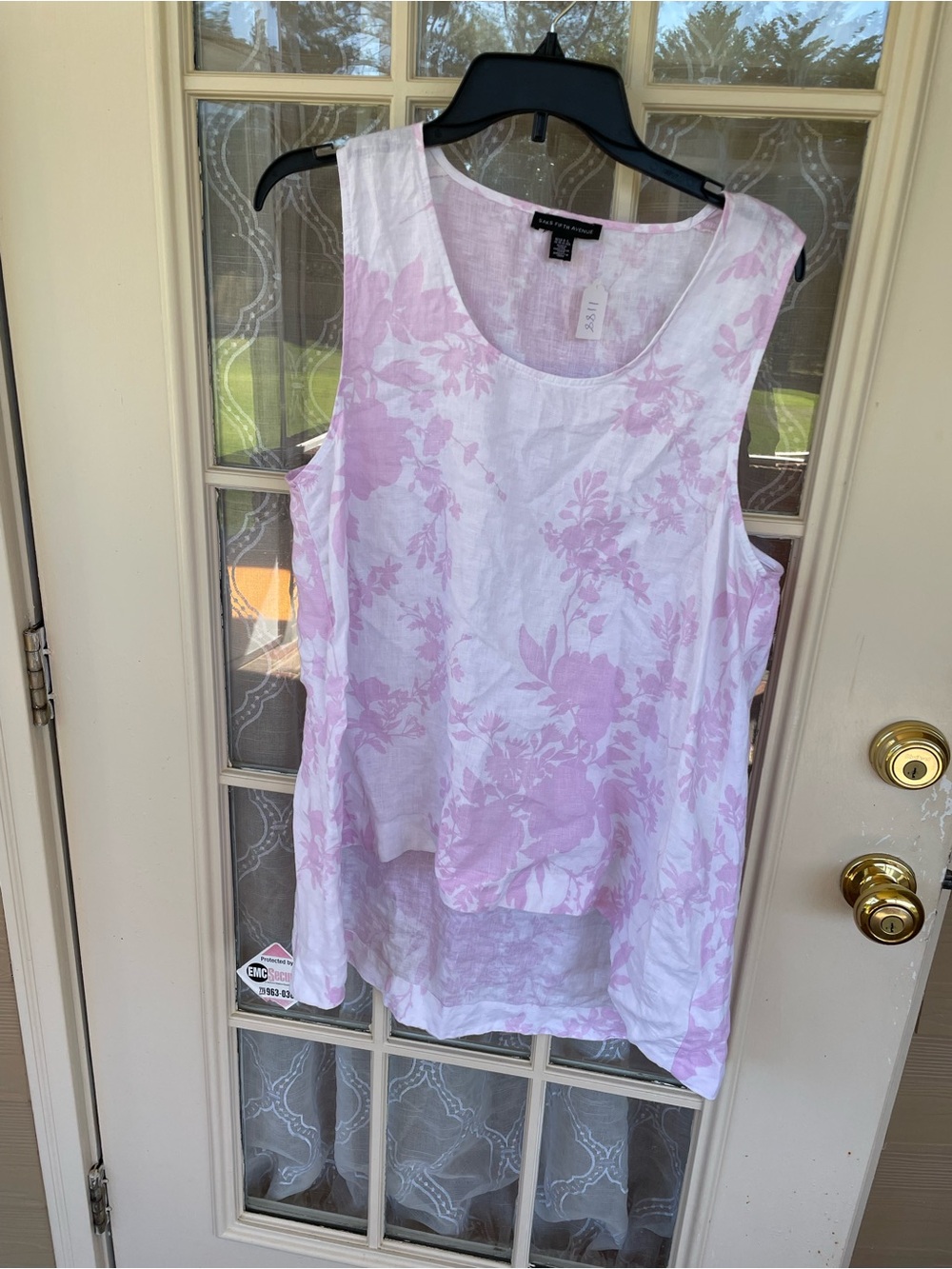 Saks Fifth Avenue 100% Linen Floral Tank Top XL Pink White Sleeveless Tunic